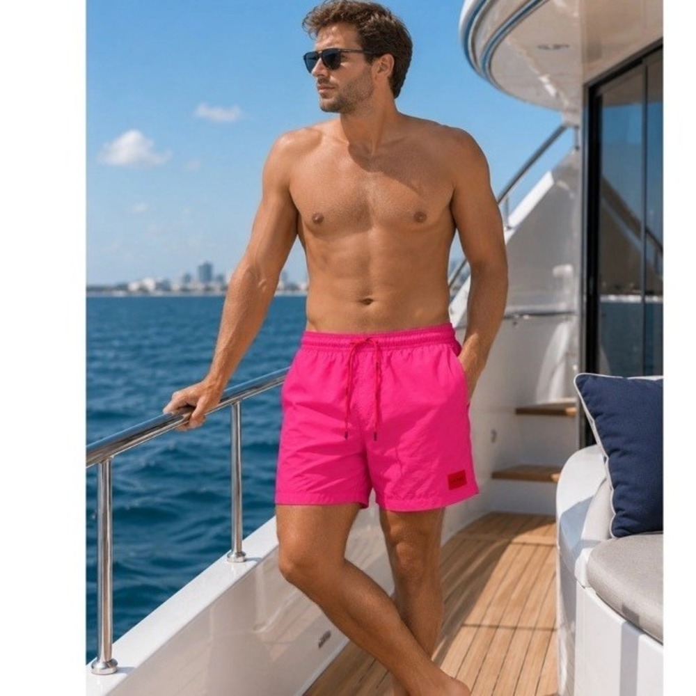 HUGO Men's Neon Pink Swim Trunks Size XXL NWT Beachwear Drawstring Lined